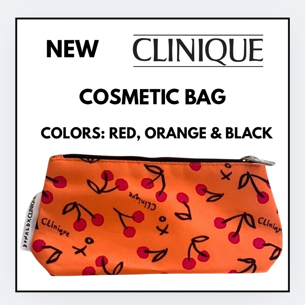 🔥 NEW / Clinique / Cherry Print Cosmetic Bag - Red & Orange